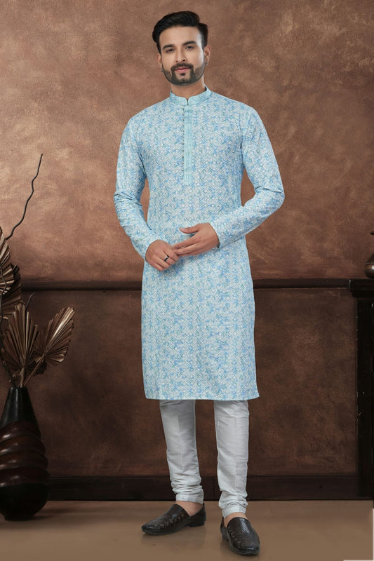 Sky Blue Soft Rayon Kurta Pajama NCKP10410124