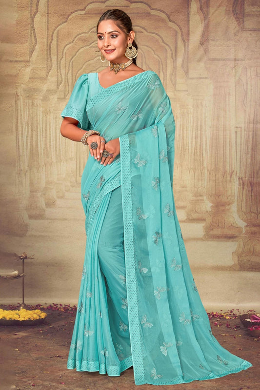 Sky Blue Soft Silk Chiffon Designer Saree NCLC11210329