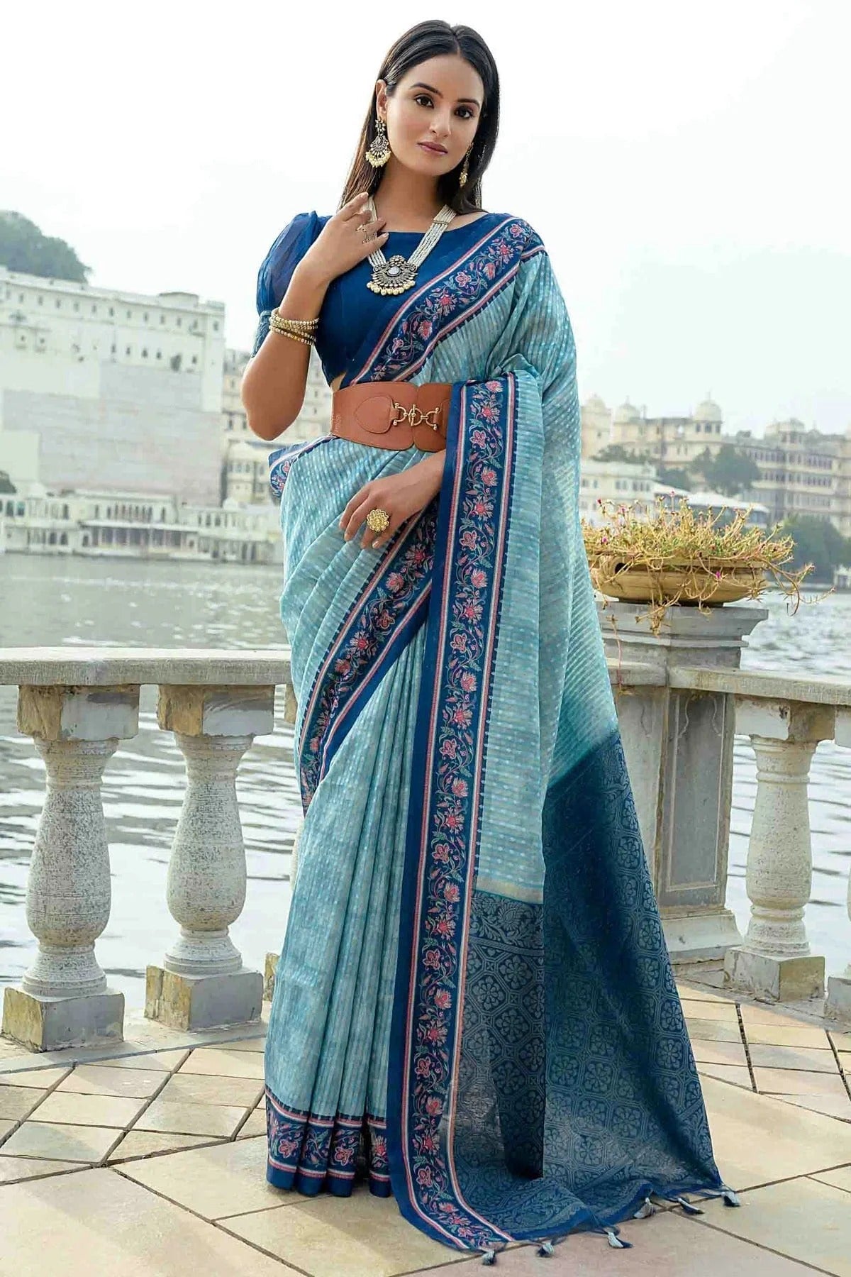 Sky Blue Soft Silk Designer Saree NCSD11110603