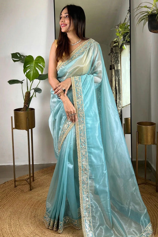 Sky Blue Tissue Silk Designer Saree NCSD11111747
