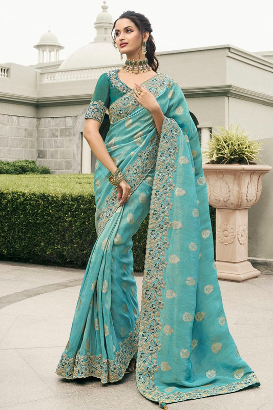Sky Blue Tissue Silk Designer Saree NCSD12910109