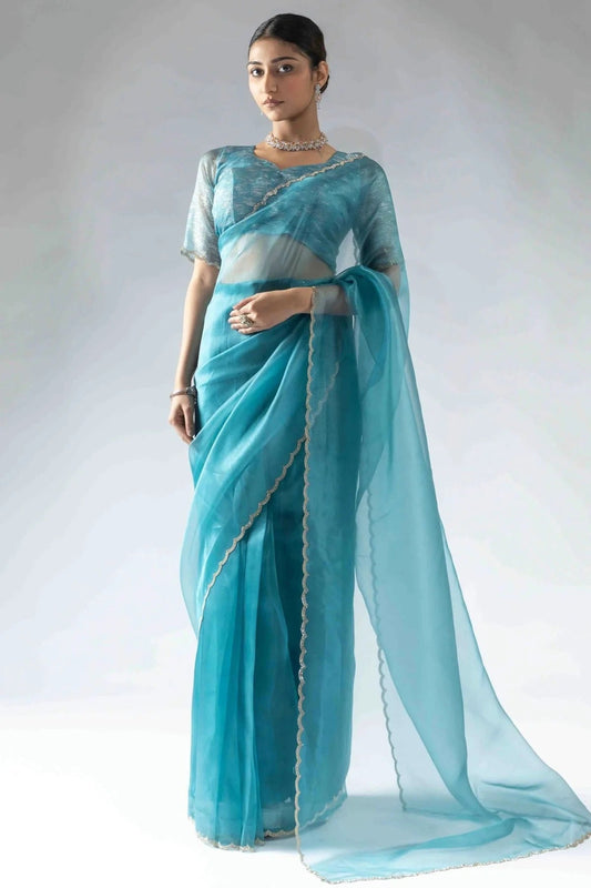 Sky Blue Tissue Silk Ready To Wear Saree NCSD11210108