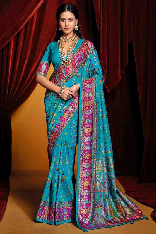 Sky Blue Tussar Silk Paisley Printed Saree NCSD11110294