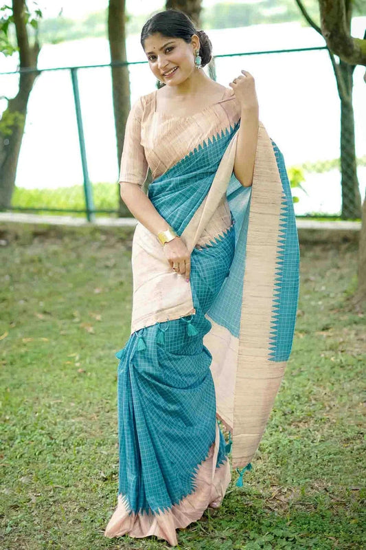 Sky Blue Tussar Silk Traditional Saree NCSD12610121