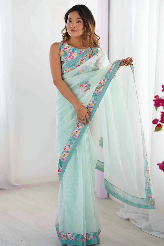 Sky Blue Twill Net Desginer Saree NCSD11110129