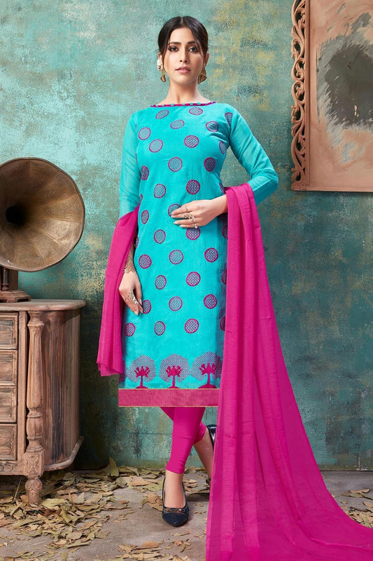 Sky Blue Unstitched Chanderi Cotton Straight Suit NCUS11610211