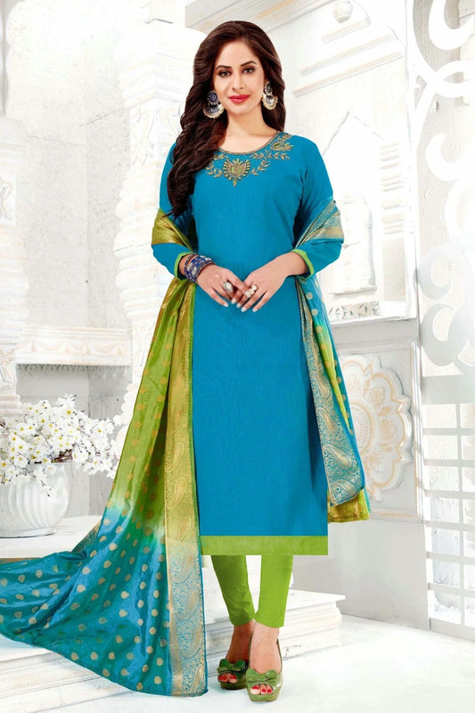 Sky Blue Unstitched Cotton South Slub Straight Suit NCUS11610265