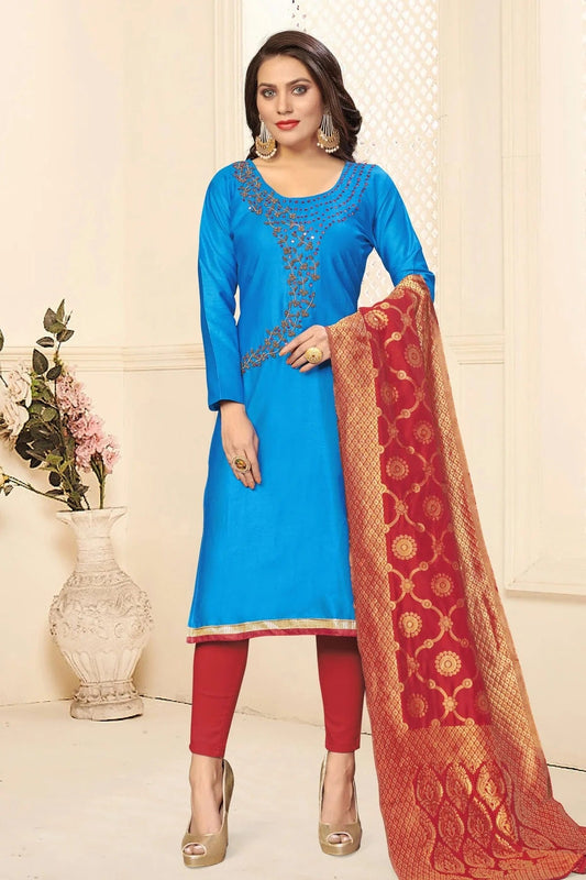 Sky Blue Unstitched Jaam Cotton Straight Suit NCUS11610363