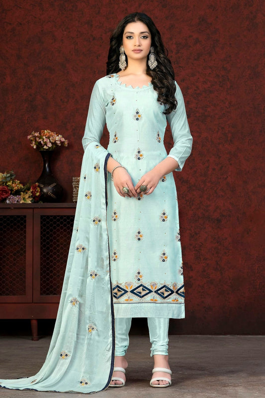 Sky Blue Unstitched Modal Chanderi Churidar Suit NCUS11610311
