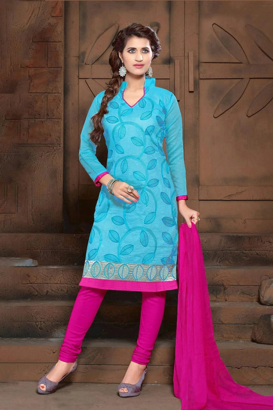 Sky Blue Unstitched Modal Cotton Churidar Suit NCUS11610202