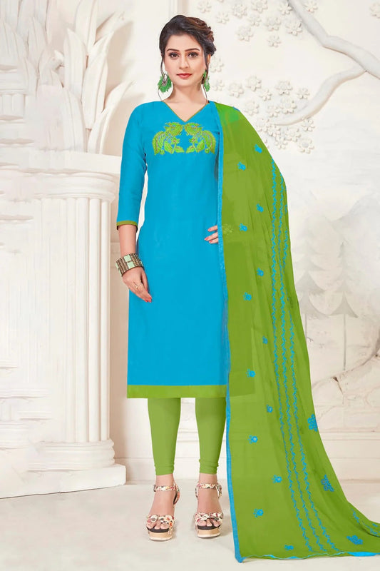 Sky Blue Unstitched Modal Silk Churidar Suit NCUS11610253