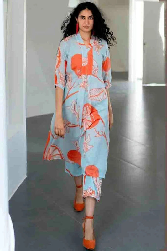 Sky Blue Viscose Printed Top and Bottom  NCSS11110342