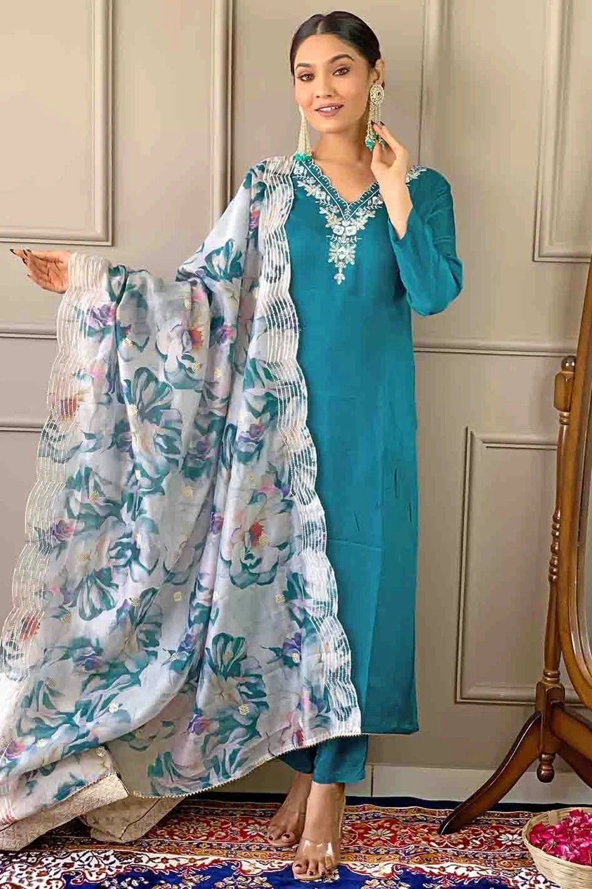 Sky Blue Viscose Stitched Pant Style Suit NCSS11110227