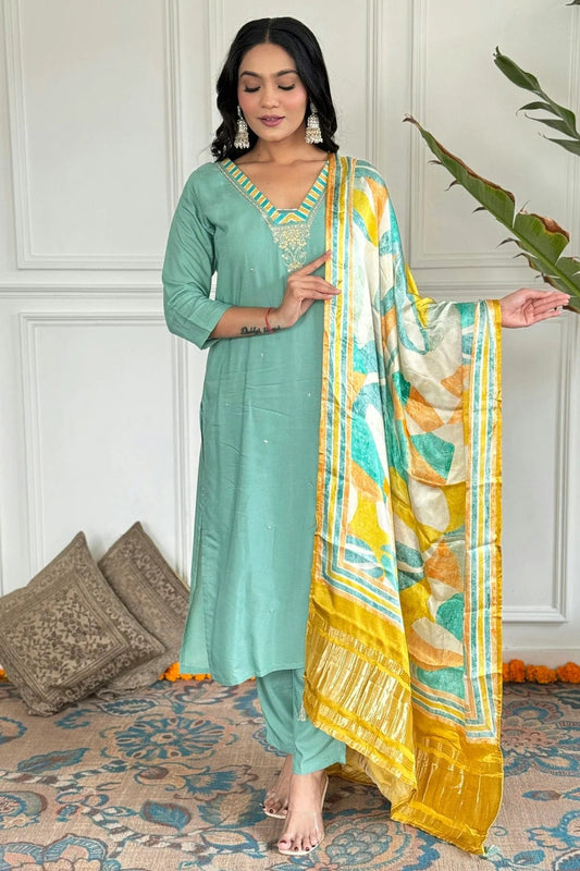 Sky Blue Viscose Stitched Salwar Suit NCSS11111569