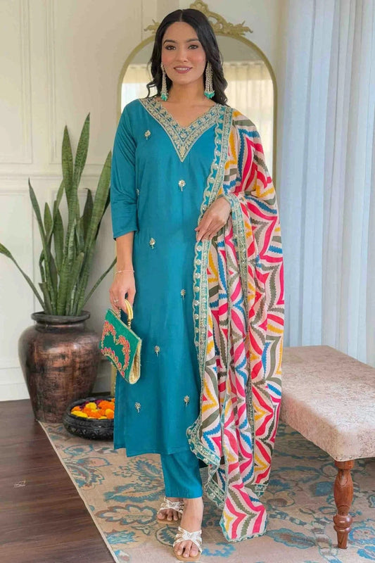 Sky Blue Viscose Stitched Suit NCSS11110866