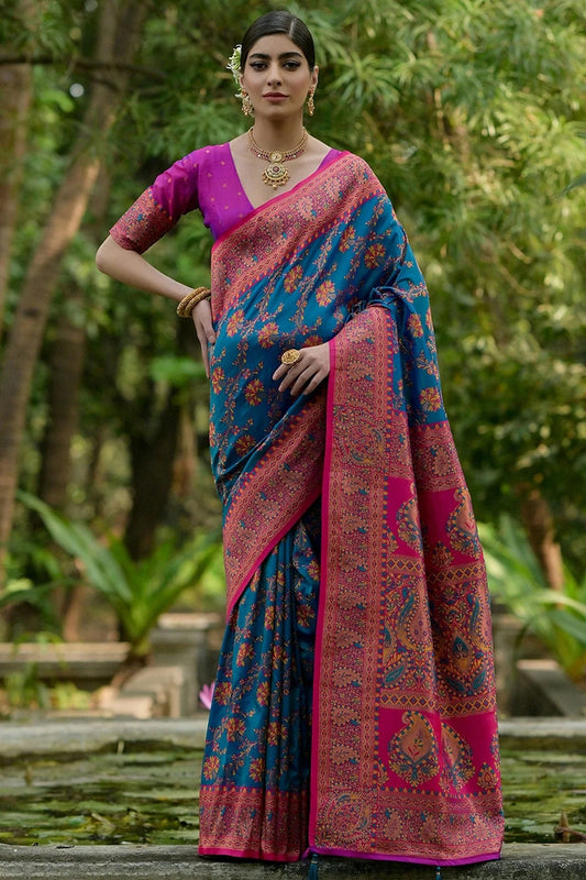 Sky Blue Woven Pashmina Silk Saree NCSD12610158