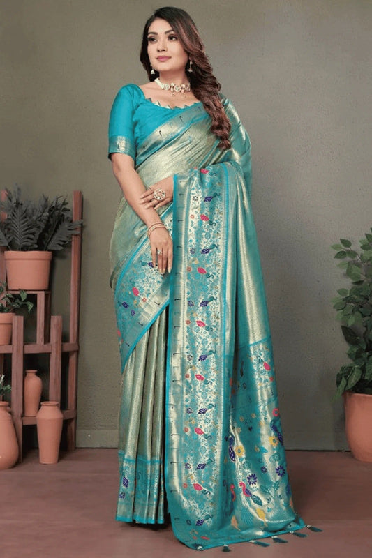 Sky Blue Woven Pure Banarasi Tissue Silk Traditional Saree NCSD12510164