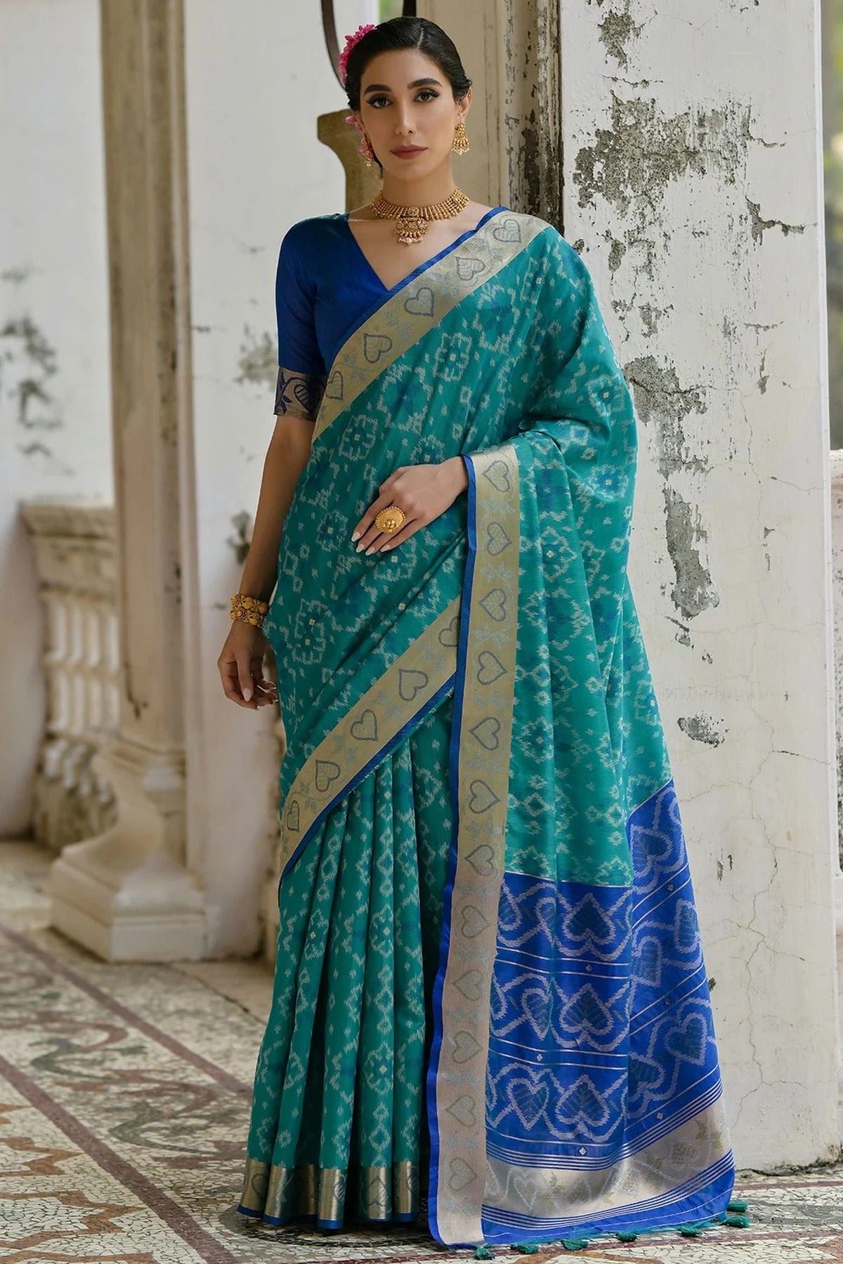 Sky Blue Woven Raw Silk Saree NCSD12610151