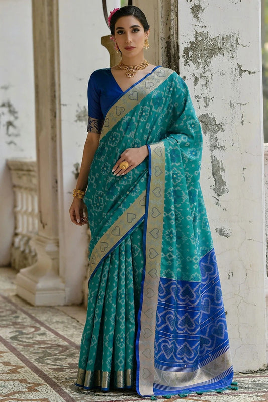 Sky Blue Woven Raw Silk Saree NCSD12610151