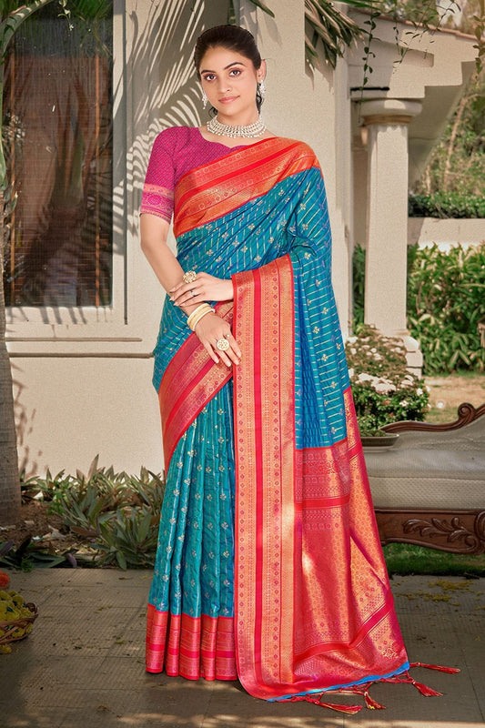 Sky Blue Woven Silk Saree NCSD11010476