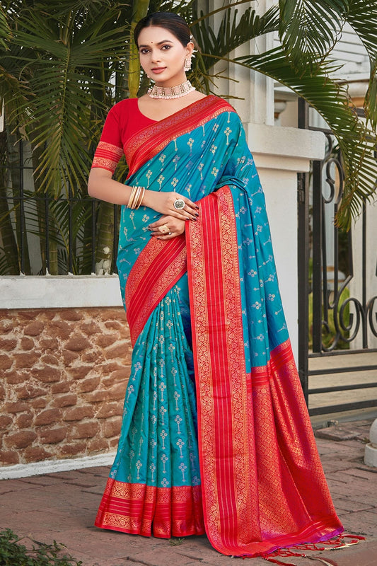 Sky Blue Woven Silk Saree NCSD11010477