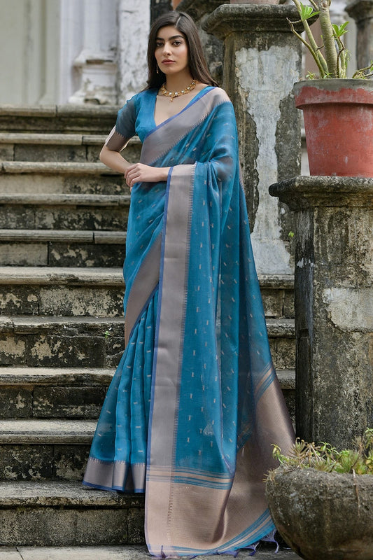 Sky Blue Woven Soft Tussar Silk Saree NCSD12610166