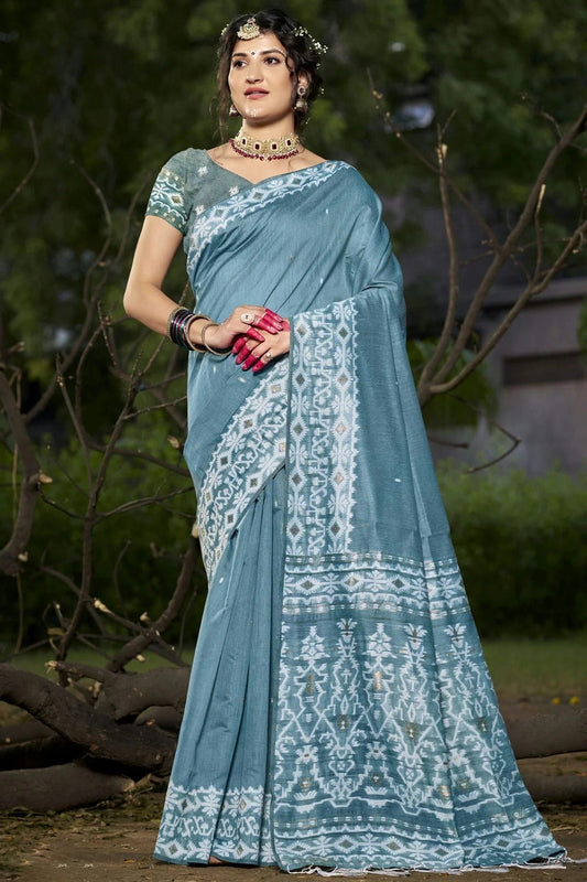 Slate Blue Cotton Woven Traditional Saree NCSD11010340