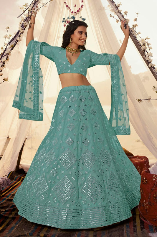 Slate Blue Embroidery Organza Lehenga Choli NCLD10810336