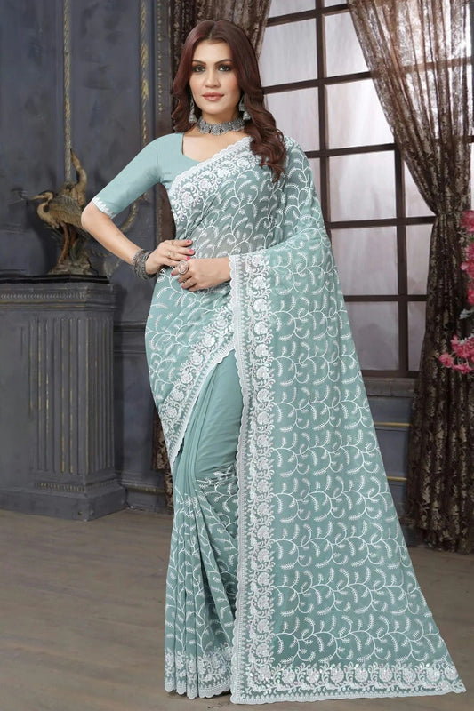 Slate Blue Georgette Saree NCSD10910275