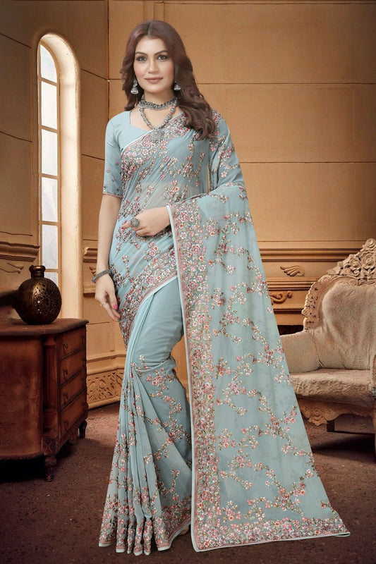 Slate Blue Georgette Saree NCSD10910295
