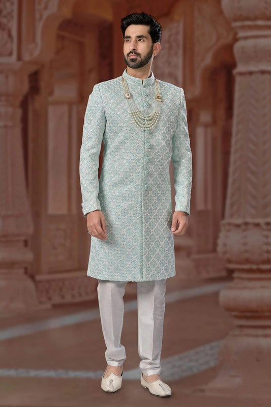 Slate Blue Jacquard Sherwani NCSH10410225