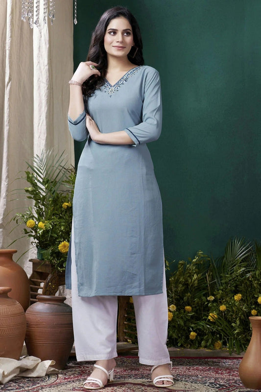 Slate Blue Maaza Cotton Kurta And Pant Set  NCKR11112023