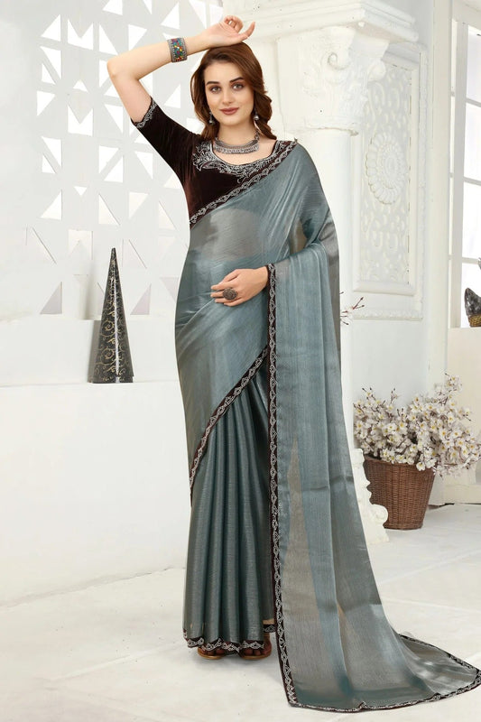 Slate Blue Organza Designer Saree NCLC11210455