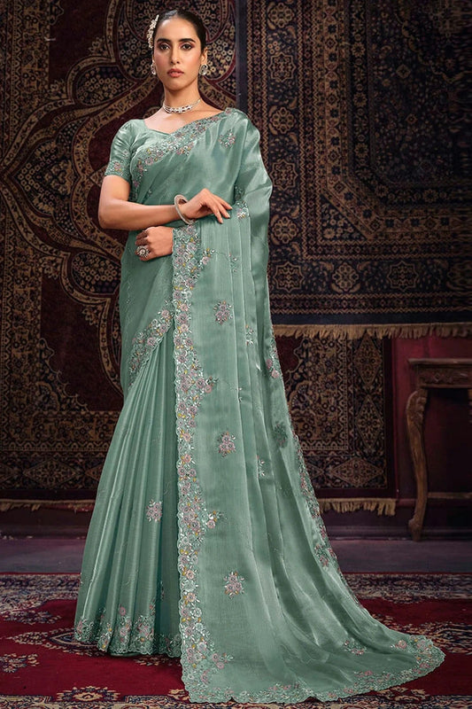 Slate Blue Organza Designer Saree NCSD10810192