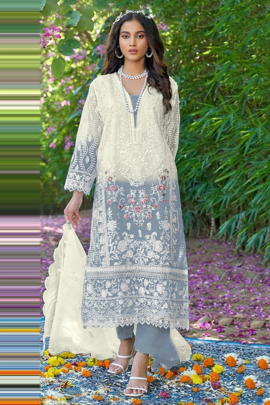 Slate Blue Organza Pakistani Suit NCSM11410571