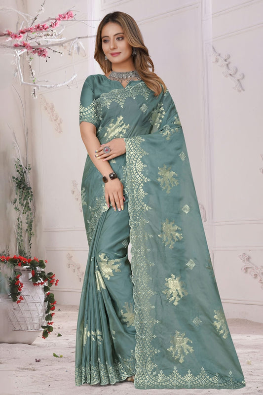 Slate Blue Organza Silk Designer Saree NCLC11210382
