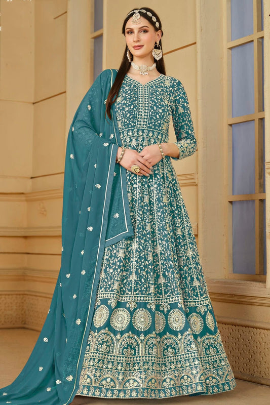 Slate Blue Semi Stitched Faux Georgette Anarkali Suit NCSM10510279