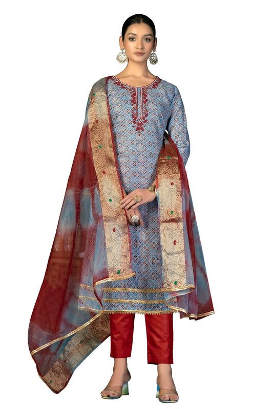 Slate Blue Unstitched Cotton Straight Suit NCUS11610341