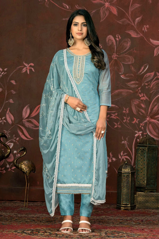 Slate Blue Unstitched Modal Cotton Pant Style Suit NCUS11610175