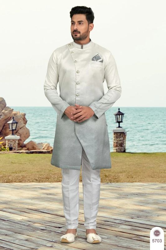 Slate Grey Champion Silk Indo Western Sherwani NCSH10410303