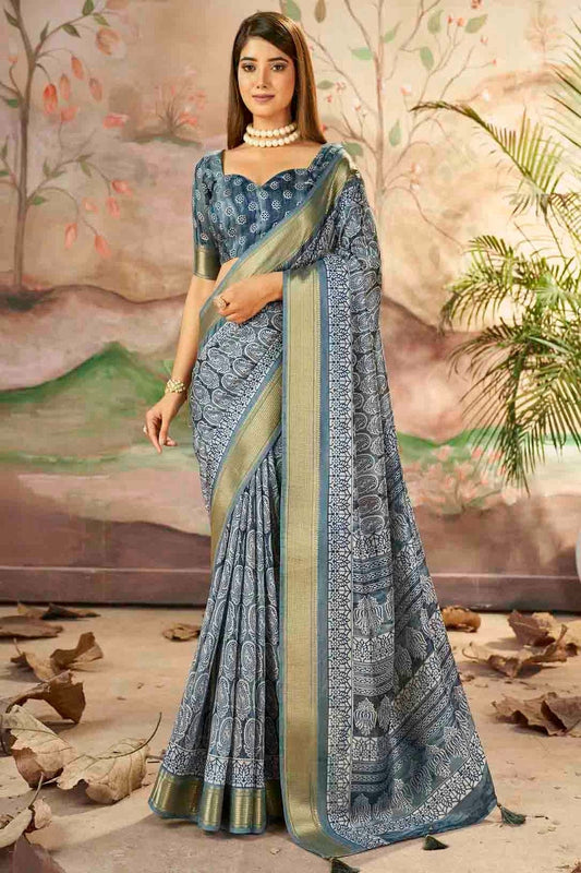 Slate Grey Dola Silk Printed Saree NCSD11110301