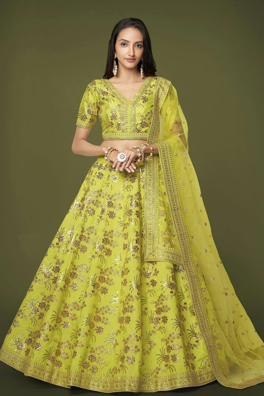 Slub Silk Embroidery A Line Lehenga Choli NCLC10110221