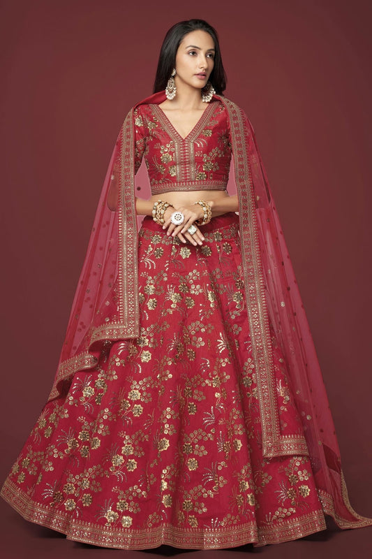 Slub Silk Embroidery A Line Lehenga Choli NCLC10110222