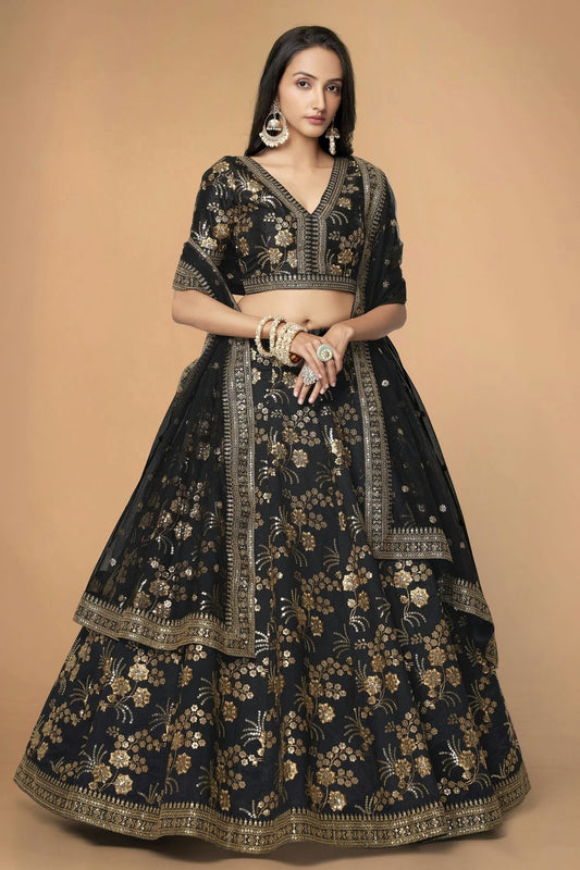 Slub Silk Embroidery A Line Lehenga Choli NCLC10110223