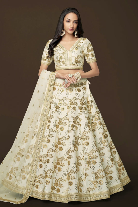 Slub Silk Embroidery A Line Lehenga Choli NCLC10110224
