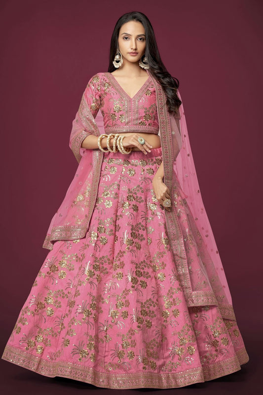 Slub Silk Embroidery A Line Lehenga Choli NCLC10110225
