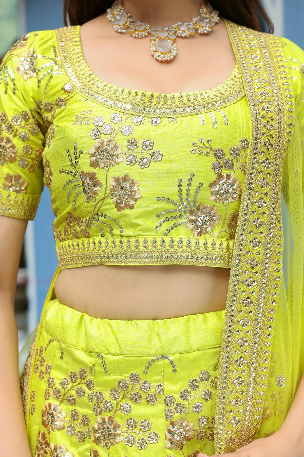 Slub Silk Lehenga Choli In Neon Green Colour LC10110192