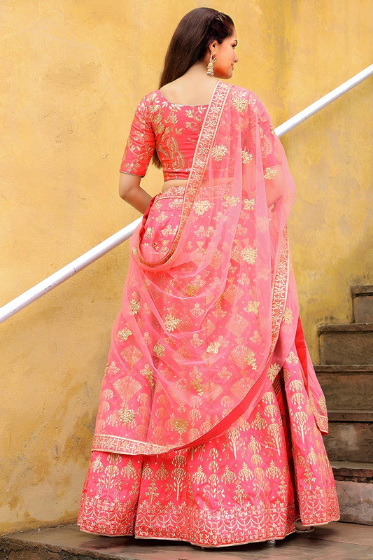 Slub Silk Lehenga Choli In Peach Colour LC10110184