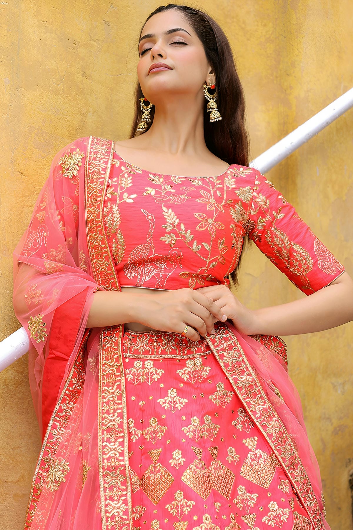 Slub Silk Lehenga Choli In Peach Colour LC10110184