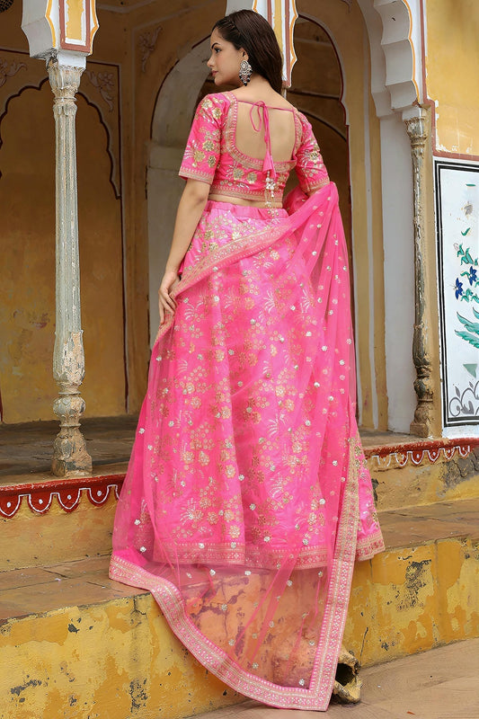 Slub Silk Lehenga Choli In Pink Colour LC10110191